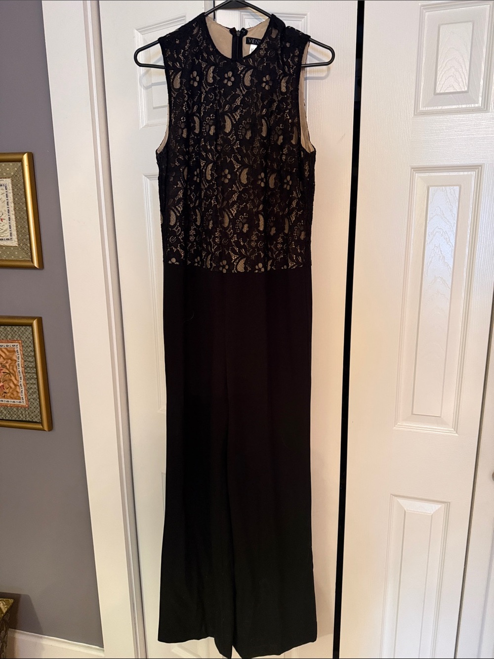Navy Blue Lace Bodice Jumpsuit